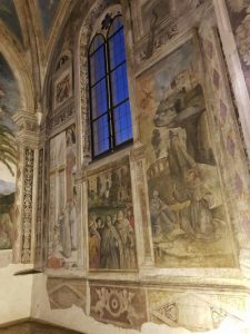 Santa Maria in Aracoeli, Cappella Bufalini, L'imposizione degli abiti francescani, ritratti di contemporanei di Pinturicchio e San Francesco che riceve le stimmate