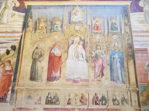 Affreschi di Benozzo Gozzoli nella cappella di San Girolamo, Finto polittico con Madonna in trono col Bambino tra santi