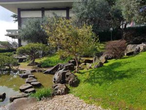 Le pietre nel laghetto del giardino dell'istituto giapponese di roma