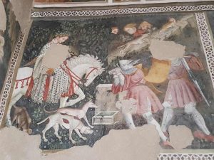 Camera Pinta, Rocca Albornoziana - dettaglio della dama a cavallo