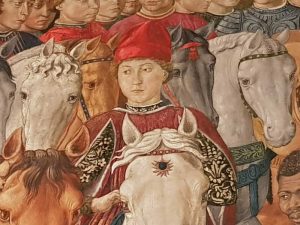 Personaggio del corteo del mago giovane, identificato in Galeazzo Maria Sforza