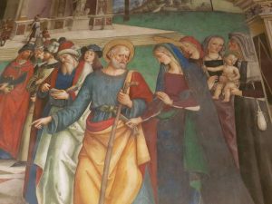 Disputa di Gesù con i Dottori del Tempio - dettaglio di Maria che trattiene Giuseppe