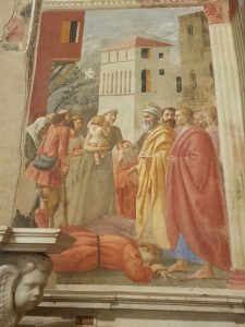 Cappella Brancacci, Masaccio, La distribuzione dei beni e la morte di Anania