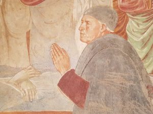 Benozzo Gozzoli, Tabernacolo della Madonna della Tosse di Castelfiorentino, Scena delle esequie della Vergine - dettaglio di messer Grazia