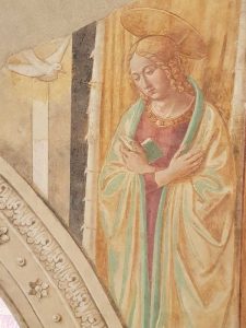 Benozzo Gozzoli, Tabernacolo della Visitazione di Castelfiorentino, Annunciazione - dettaglio della Vergine annunciata