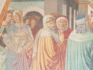 Benozzo Gozzoli, Tabernacolo della Visitazione di Castelfiorentino, Scena della cacciata di Gioacchino dal tempio - dettaglio
