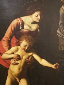 Caravaggio, Madonna dei palafrenieri, Galleria Borghese - dettaglio della Madonna e del Bambino