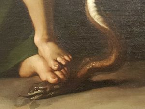 Caravaggio, Madonna dei palafrenieri, Galleria Borghese - dettaglio del serpente