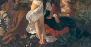 Caravaggio, Riposo durante la fuga in Egitto, Galleria Doria Pamphilj - dettaglio parte inferiore