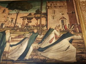 La Scuola Dalmata di Venezia, Vittore Carpaccio, San Girolamo conduce il leone nel convento - dettaglio dei confratelli terrorizzati