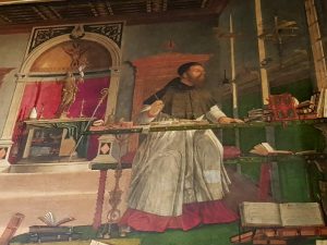 La Scuola Dalmata di Venezia, Vittore Carpaccio, Visione di sant'Agostino - dettaglio del santo