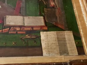 La Scuola Dalmata di Venezia, Vittore Carpaccio, Visione di sant'Agostino - dettaglio dello spartito musicale