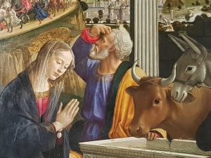 Domenico Ghirlandaio, Adorazione dei pastori - dettaglio di Maria e Giuseppe