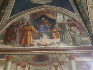 Domenico Ghirlandaio, cappella Sassetti, Scena della prova del fuoco davanti al Sultano