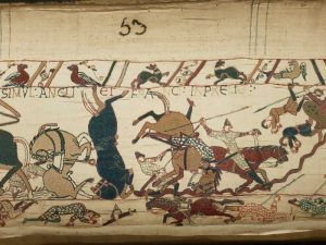 Caduta di tre cavalli durante la battaglia di Hastings