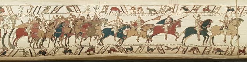 Cavalleria normanna all'attacco durante la battaglia di Hastings. Arazzo di Bayeux