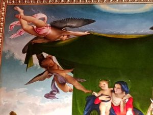 Lorenzo Lotto, Pala di san Bernardino - dettaglio degli angeli in scorcio