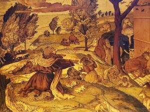 Lorenzo Lotto, Gianfrancesco Capoferri, Tarsia del diluvio universale - dettaglio di Noè