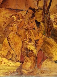 Lorenzo Lotto, Gianfrancesco Capoferri, Tarsia di Giuditta ed Oloferne - dettaglio di Giuditta con la testa di Oloferne, insieme alla serva