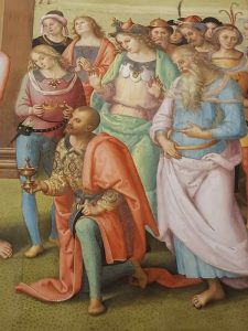 Perugino, l'Adorazione dei Magi nell'Oratorio di santa Maria dei Bianchi - dettaglio dei Magi