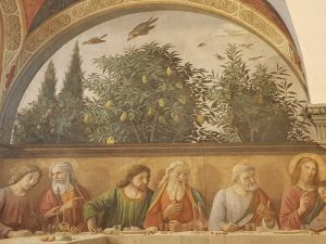 Domenico Ghirlandaio, Cenacolo di Ognissanti - dettaglio del giardino con alberi e uccelli