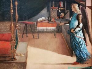 Vittore Carpaccio, Il sogno di Sant’Orsola - particolare dell'angelo nella stanza di Orsola